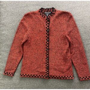 Vintage South Cotton Hand Loomed Cardigan Sweater Womens Small Red‎ Grannycore